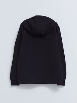 Kap??onlu Bask?l? Uzun Kollu Erkek ?ocuk Fermuarl? Sweatshirt