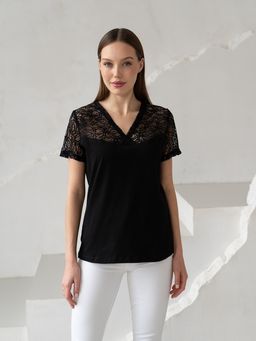 Футболка с кружевом.арт.406-2,черная - Binita фото 9