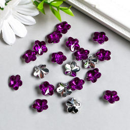 Пуговицы пластик для творчества 1 прокол «Цветок страз. Фиолет», набор 20 шт., d=1.2 см