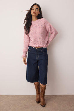 Pembe Nopeli Genis Kal?p Dantel Garnili Triko Kazak TWOAW26KZ00058 - Trendyolmilla фото 2