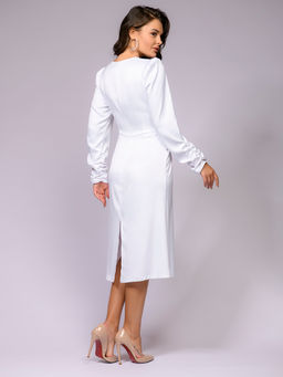 Платье белое длины миди с длинными рукавами - 1001dress фото 10
