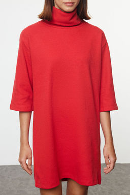 K?rm?z? Bal?kc? Yaka Shift/Duz Mini Selanik Uzun Kollu Orme Elbise TWOAW20EL1110