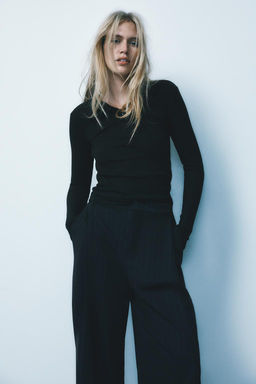 RIBBED POLO NECK T-SHIRT - Zara фото 8