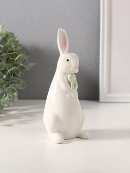 Фигурка керамика Белый кролик с зелёным бантиком, 6?6.5?16.5 см