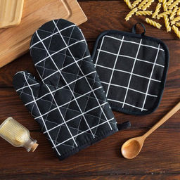 Кухонный набор Доляна Клетка цв.черный, прихватка 17*17 см, рукавица 26*16 см,100% п/э