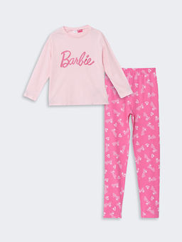 Bisiklet Yaka Barbie Bask?l? Uzun Kollu K?z ?ocuk Pijama Tak?m?