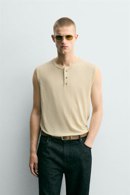 CAMISETA TANK RELAXED FIT VISCOSA - LINO / Beige