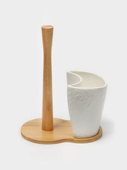 Подставка для бумажных полотенец и кухонных принадлежностей BellaTenero, 19.5×12.5×25.5 см, фарфор, бамбук, белая