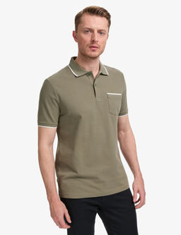 Haki Regular Fit %100 Pamuk D__meli Polo Yaka Ti__rt