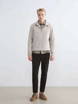 Fermuarl? Dik Yaka Erkek Kal?n Sweatshirt