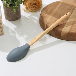 Ложка силиконовая гарнирная Доляна Бамбук, 34 см, цвет МИКС фото 2