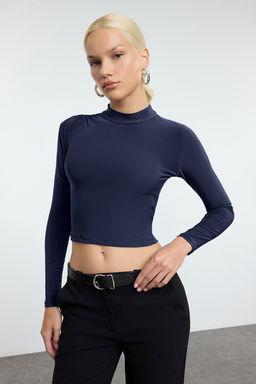 Trendyolmilla Bordo Dik Yaka Fitted/Vucuda Oturan Uzun Kol Buzgulu Esnek Orme Bluz TWOAW23EL01391  фото 14