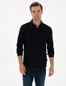 Lacivert Regular Fit Pamuk Kar___ml_ Polo Yaka Sweatshirt