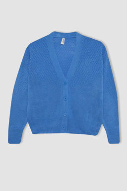 Трикотажный кардиган для девочек с V-образным вырезом - Defacto фото 7