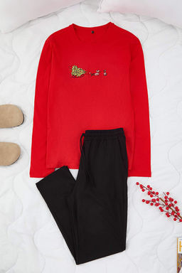 K?rm?z? Regular Y?lbas? Temal? Orme Pijama Tak?m? TMNAW26PT00028