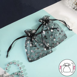 Цена за 100 шт. Мешочек подарочный Пузырьки, 7x9, цвет чёрный с серебром