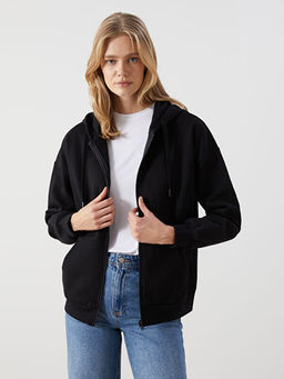 Kap??onlu Oversize Kad?n Fermuarl? Sweatshirt