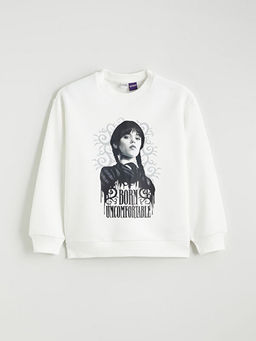 Wednesday Bask?l? K?z ?ocuk Kal?n Sweatshirt