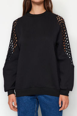 TRENDYOLMILLA Siyah File Detayl? Kal?n Ici Polarl? Regular/Normal Kal?p Orme Sweatshirt TWOAW24SW00134 фото 5