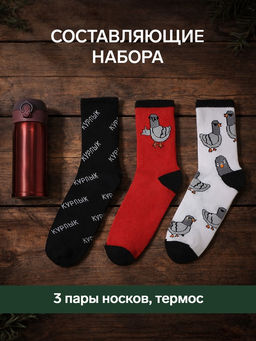 Набор подарочный мужской: носки 3 пары, термос, KAFTAN «Голубь», размер 41-44 (27-29 см)