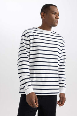 Толстовка в полоску с круглым вырезом Comfort Fit - Defacto фото 3