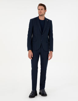 Lacivert Ex. Slim Fit _izgili Tak_m Elbise