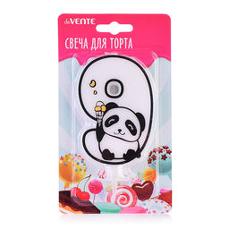 Свеча-цифра для торта "Панда" 9, размер свечки 9,1x6,6x1 см, с рисунком, белая, в картонном блистере