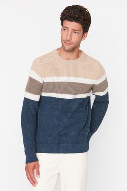 TRENDYOL MAN Gri Slim Fit Yunlu Bisiklet Yaka Panelli Renk Bloklu Triko Kazak TMNAW22KZ0343 - Trendyolmilla фото 10