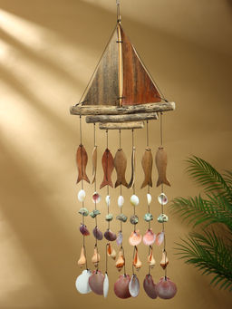 Музыка ветра «Рыбацкое судно», 35×3×103 см, дерево, ракушка
