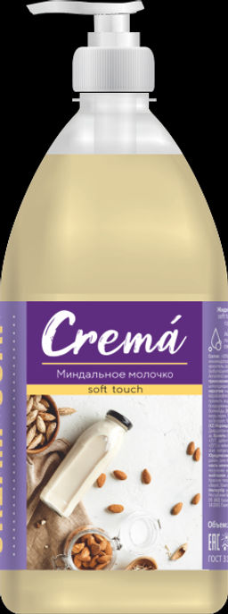 Мыло жидкое 1000мл CREMA soft touch КРЕМ Миндальное Молочко (дозатор) - Flora фото 2