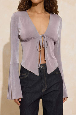 Tas Fitted/Vucuda Oturan V Yaka Uzun Kollu Baglama Detayl? Buzzy Orme Bluz TWOSS26BZ00184