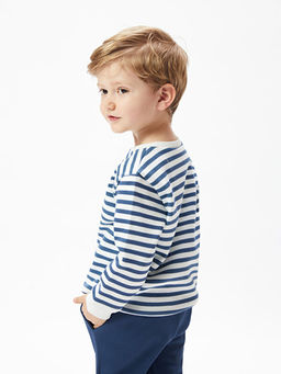 Bisiklet Yaka Uzun Kollu ?izgili Erkek Bebek Sweatshirt