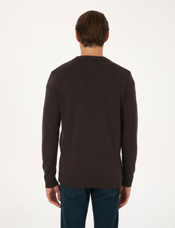 Koyu Kahverengi Slim Fit Basic D__meli Triko H_rka