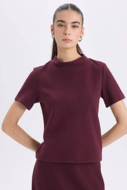 Slim Fit Dar Kesim Yar?m Bal?kc? Yaka Basic Duz K?sa Kollu Tisort - Defacto фото 2