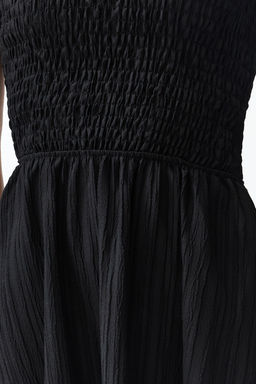 Siyah Belden Ac?lan Ust Bedeni Gipeli Tek Omuz Midi Dokuma Elbise TWOSS23EL01830