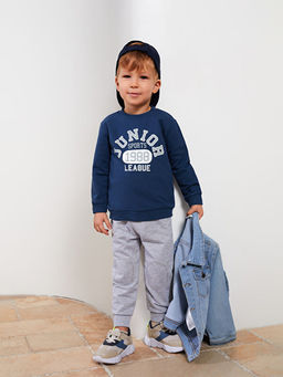 Bisiklet Yaka Uzun Kollu Bask?l? Erkek Bebek Sweatshirt 2li