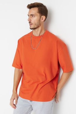 Turuncu Basic %100 Pamuklu Bisiklet Yaka Oversize/Genis Kesim K?sa Kollu T-Shirt TMNSS22TS0318
