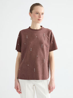 Bisiklet Yaka Ta?l? S?et G?r?n?ml? Bluz