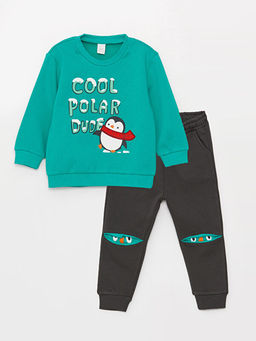 Bisiklet Yaka Bask?l? Erkek Bebek Sweatshirt ve E?ofman Alt?