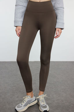 Cikolata Kahve Genis Bel Lastikli Ekstra Toparlay?c? Tam Boy Orme Spor Tayt TWOAW21TA0029