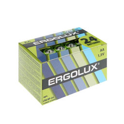 Батарейка алкалиновая Ergolux, AA, LR6-24BOX (LR6 BP-24), 1.5 В, набор 24 шт.