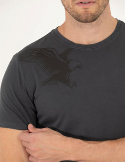 Siyah Slim Fit Kartal Bask_l_ Bisiklet Yaka Ti__rt - Pierre cardin фото 6