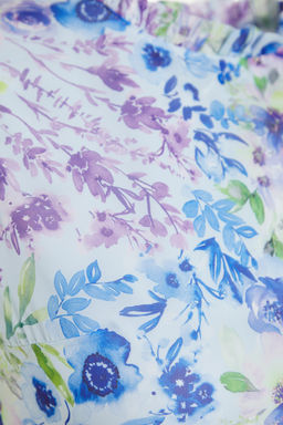 Mavi Cicekli A Kesim F?rf?rl? Astarl? Mini Dokuma Elbise TWOSS20EL0681