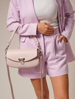 Сумка кожаная багет Azaro 31049 розовый дым