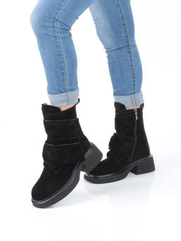 04-M3-HSM711 BLACK Ботинки зимние женские (натуральная замша, натуральный мех)