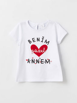 Bisiklet Yaka Bask?l? K?z Bebek Ti??rt