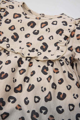 Платье с длинными рукавами и рюшами на пуговицах и леопардовым узором для маленьких девочек - Defacto фото 2