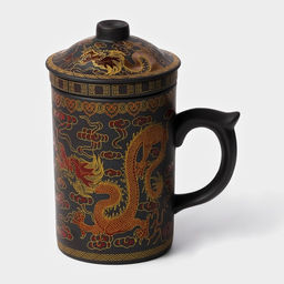 Кружка с крышкой и ситом «золотистое дракон», 350 мл, керамика