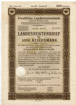 Облигация 4,5% 1000 рейхсмарок 1935 года Германия