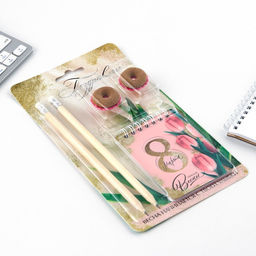 Подарочный набор «Поздравляю с 8 марта»: карандаши 2 шт., ластики 2 шт., блокнот